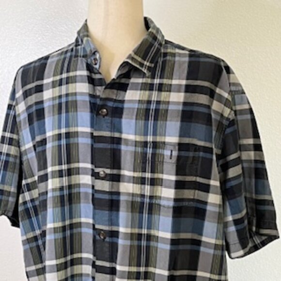 Tommy Bahama Silk Shirt Mens Size‎ XL Blue Plaid Button Front Short Sleeve - Picture 1 of 9